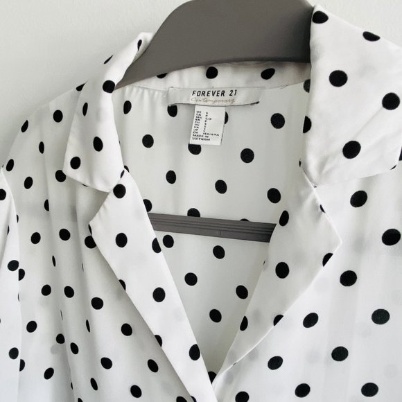 Forever 21 White and Black Polka Dot Blouse - Picture 2 of 4